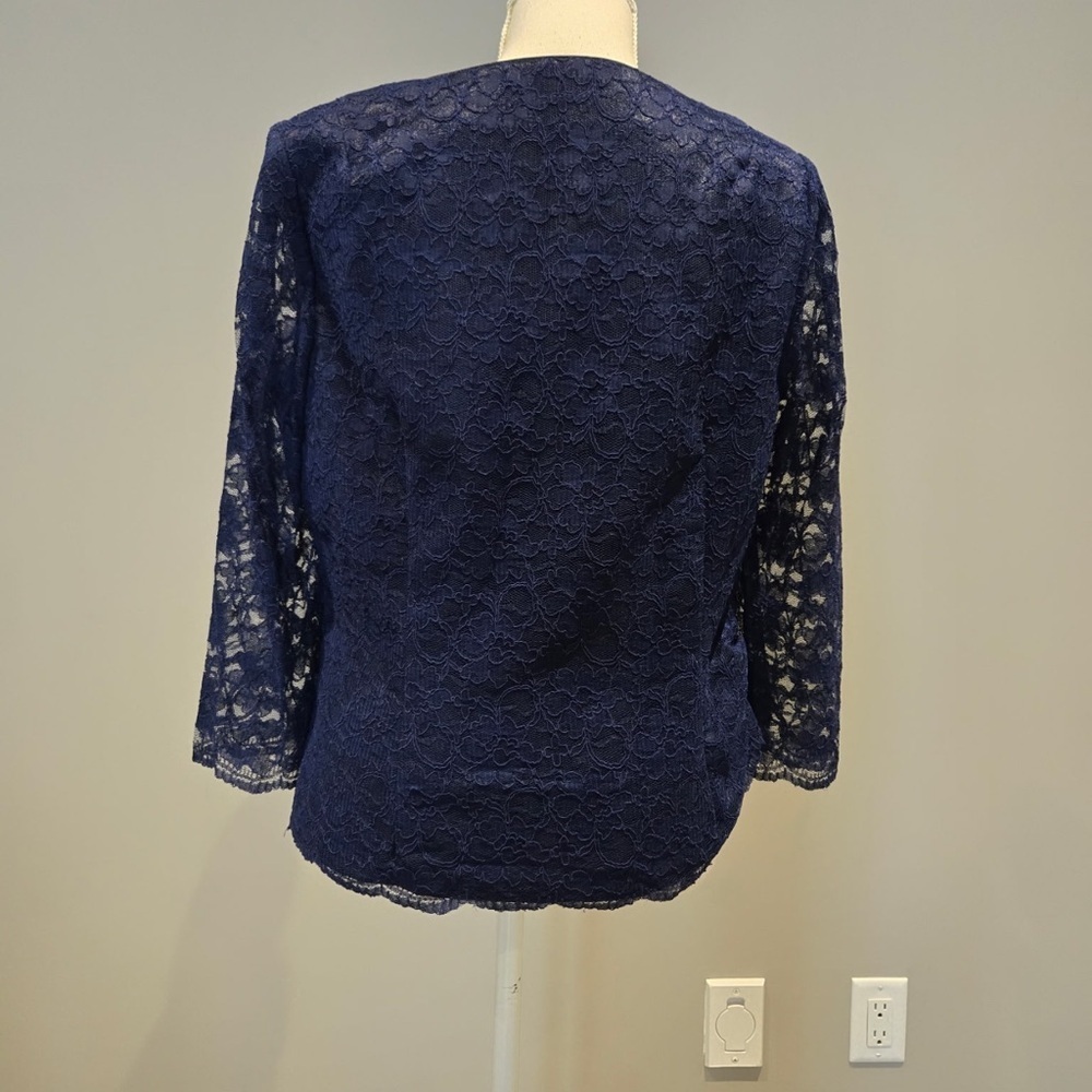 Navy Blue Lace Blazed and Matching Top with Flower Accent - Picture 7 of 8